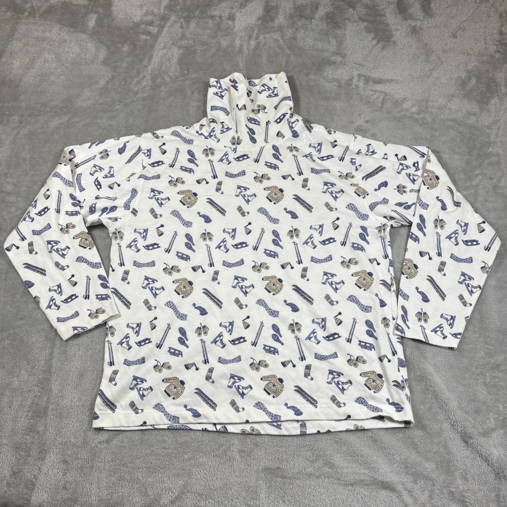 Vintage Snow Pattern turtle Neck Shirt Womens Large Long Sleeve Ski‎ Ice Skate